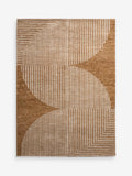 Ochre yellow abstract curve rug made from recycled polyester, UK version