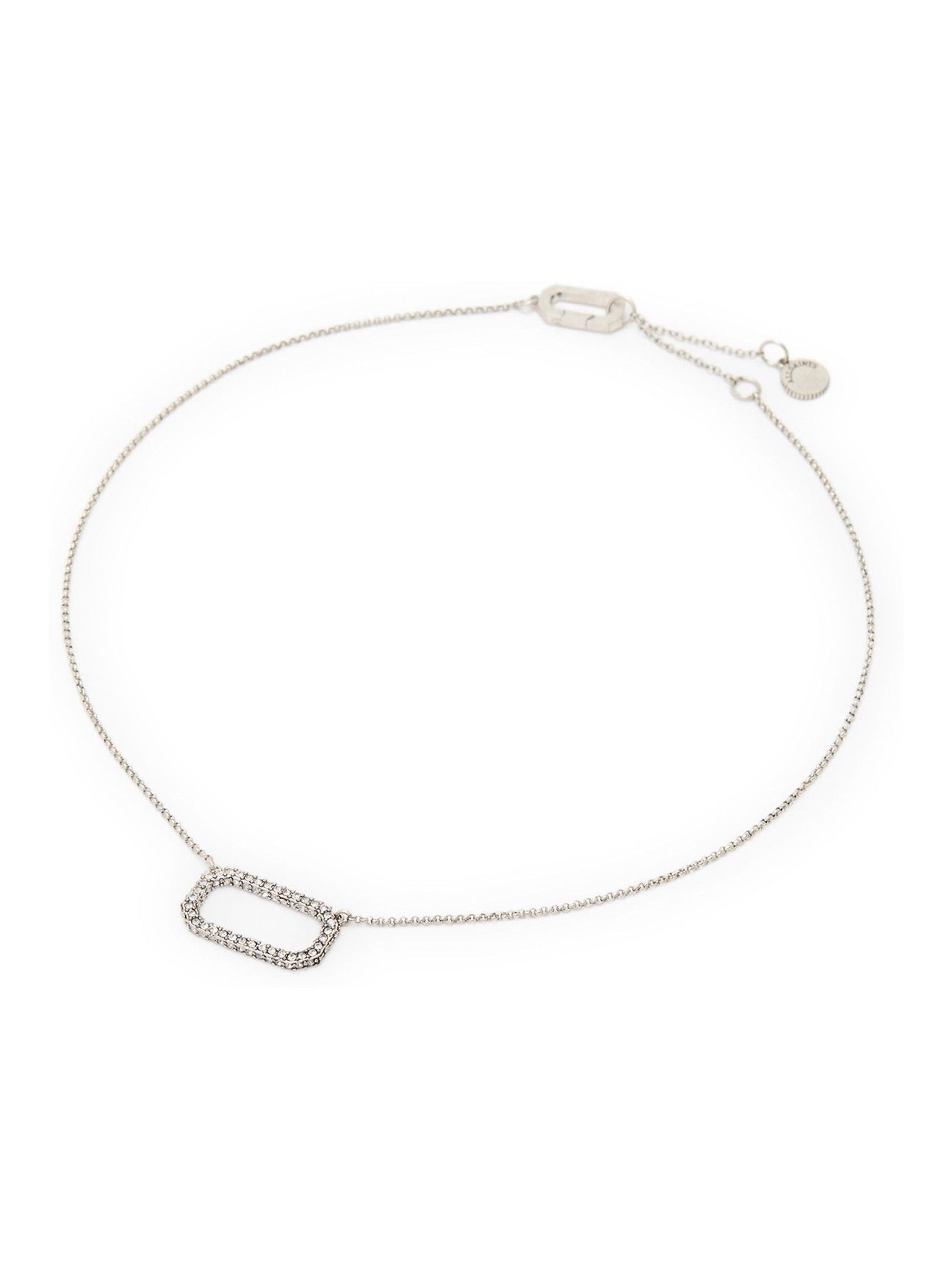 AllSaints silver tone stone hexagon pendant necklace 406mm - British product