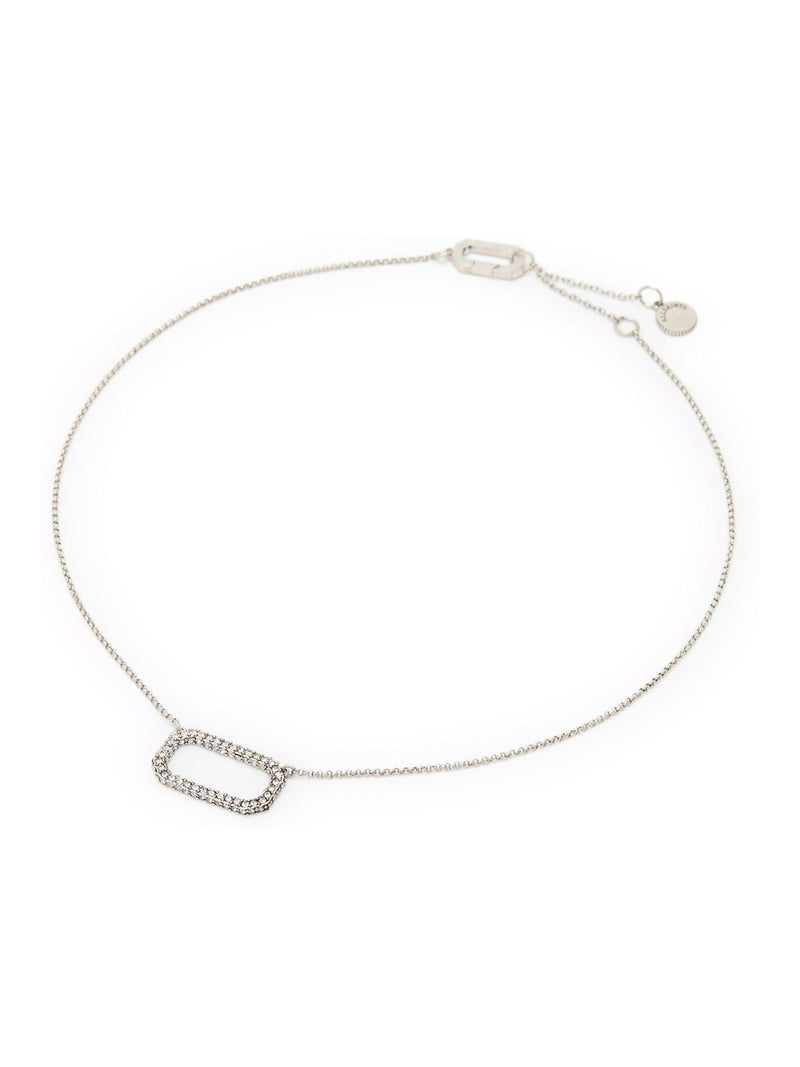 AllSaints silver tone stone hexagon pendant necklace 406mm - British product