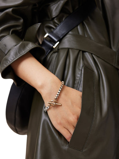 Bracelet gourmette à maillons cubiques dorés AllSaints, accessoire de bijouterie en laiton, longueur 184 mm