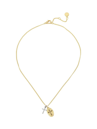 Collier chaîne ajustable pendentif croix duo doré