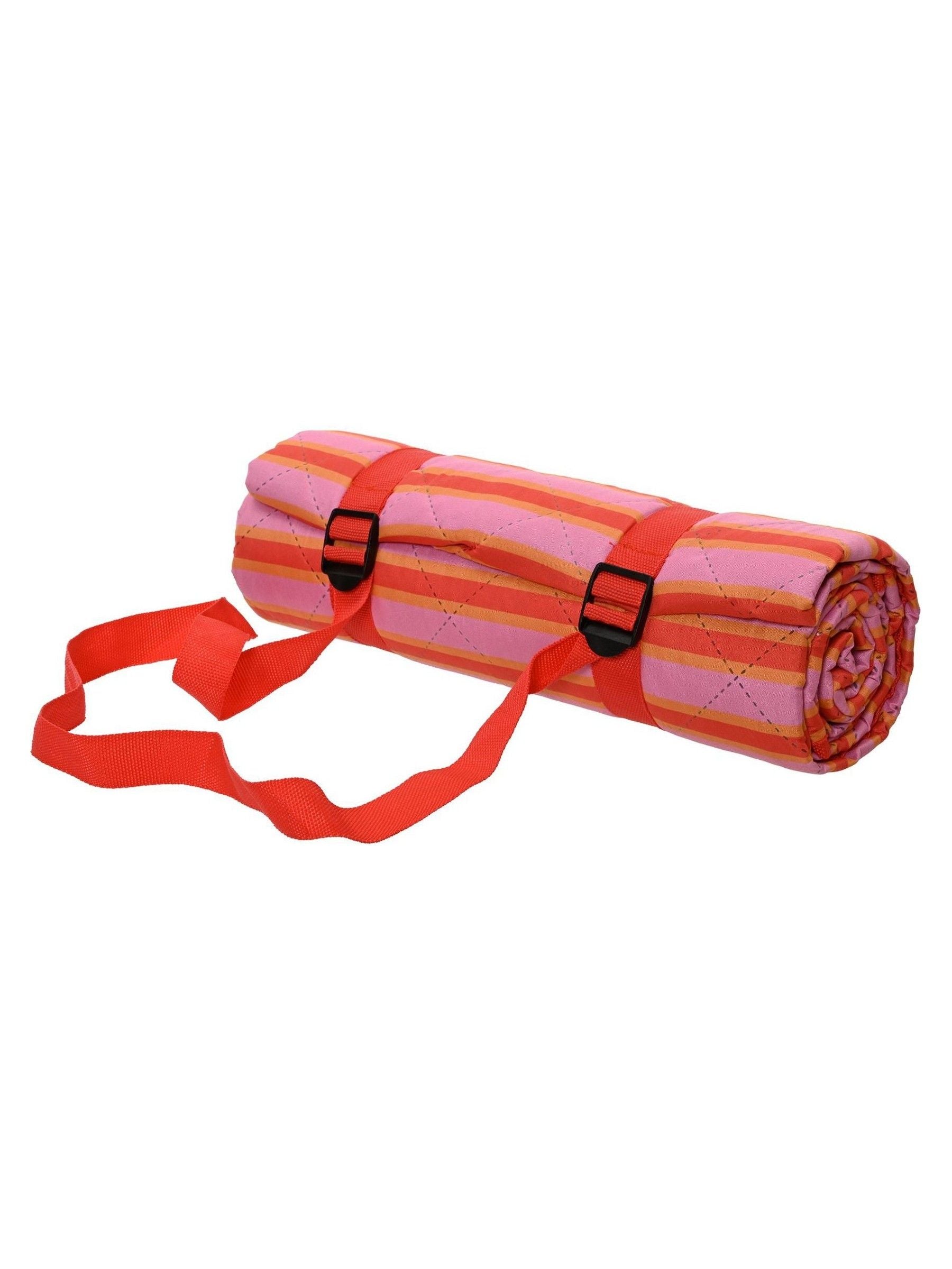 Decoris striped picnic blanket in pink polyester 130x170 cm, imported from the UK