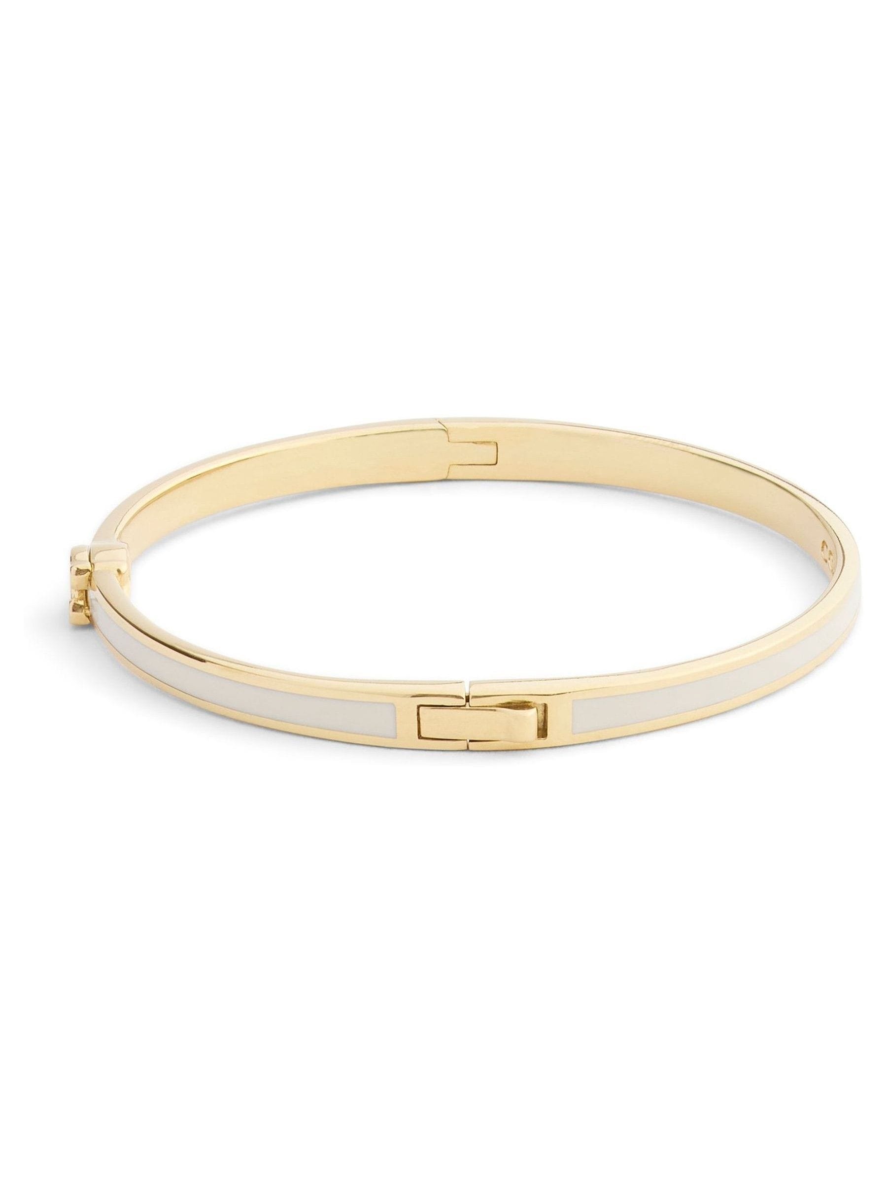Neutral Chalk Enamel Bangle Bracelet 16.5cm Long with Sculpted C Hardware