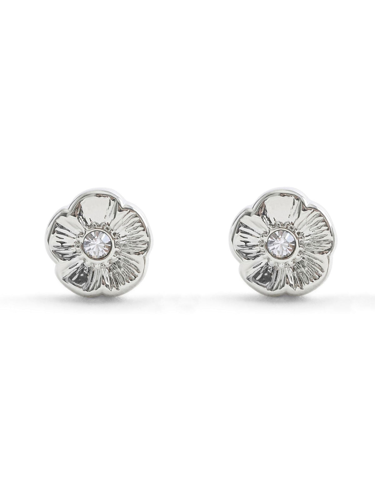 Stud Earrings with Tea Rose Motif and Crystal Stones, 8mm