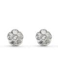 Stud Earrings with Tea Rose Motif and Crystal Stones, 8mm