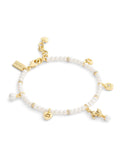 COACH Gold Tone Signature Cat Charm Pearl Strand Bracelet