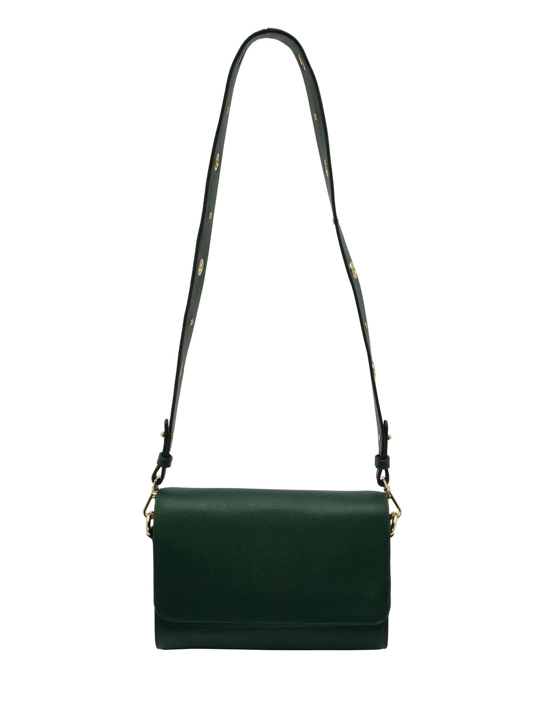 Lotus green leather handbag with detachable strap, imported from the UK