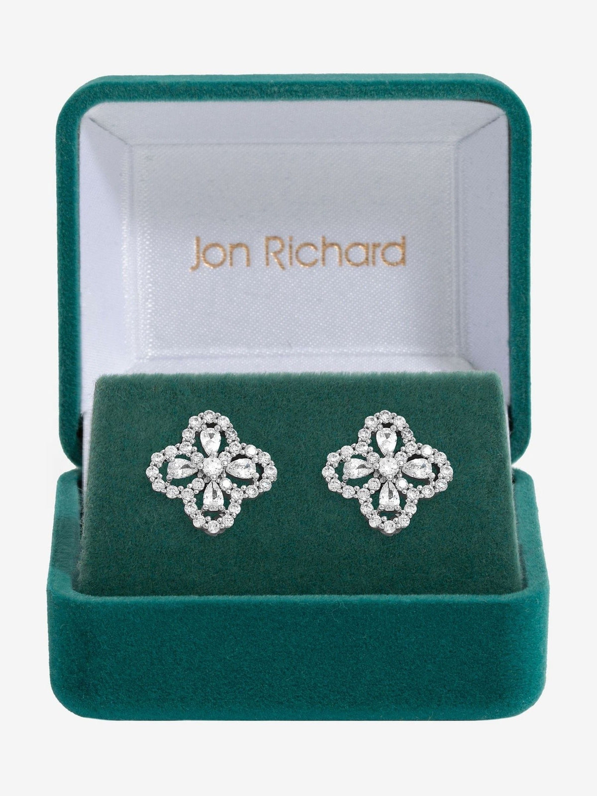 Cubic Zirconia Clover Stud Earrings with Gift Box – 13mm