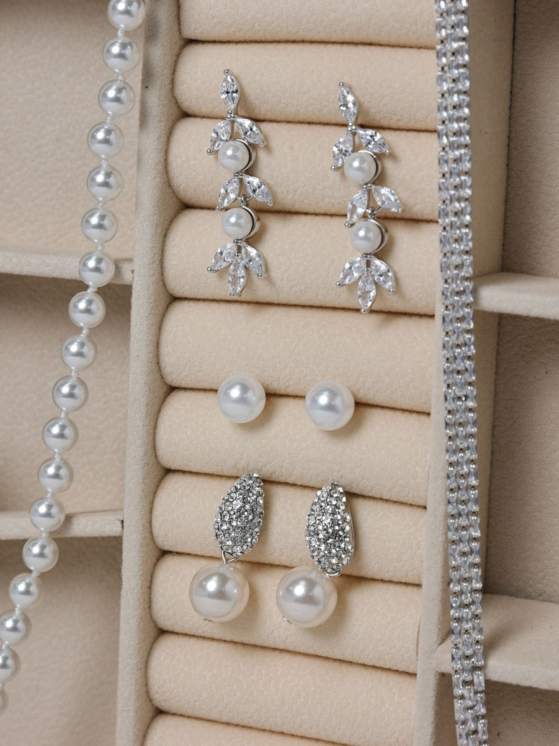 Jon Richard silver tone pave pearl effect drop earrings, UK version