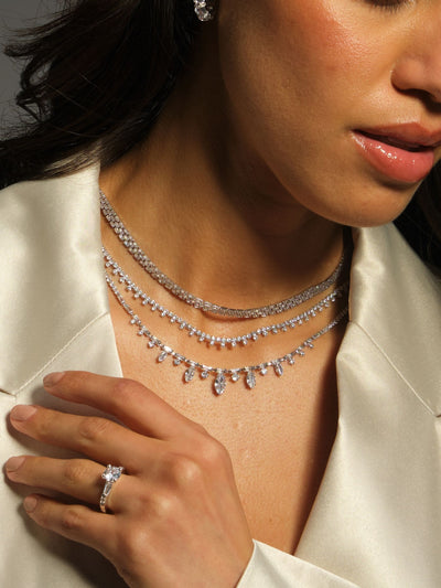 Jon Richard Silver Tone Cubic Zirconia Fine Drop Necklace