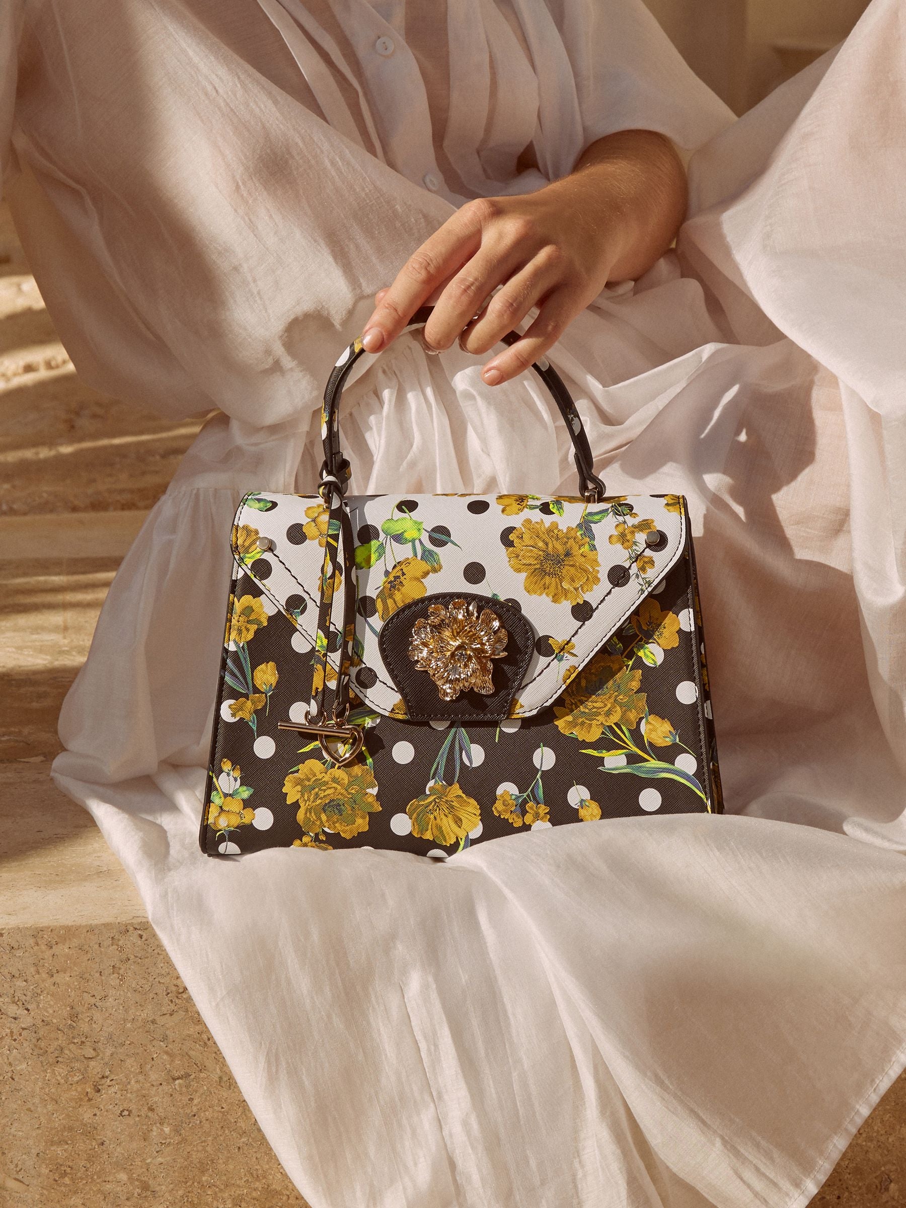 Lipsy polka dot floral top handle bag (British brand)