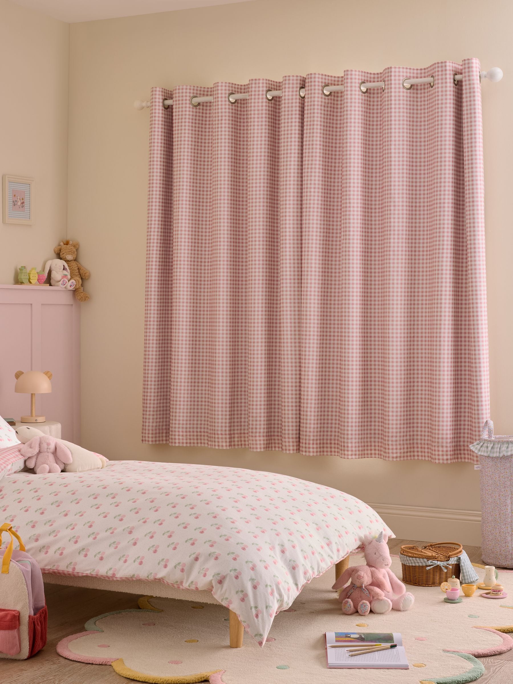 Jojo Maman Bébé pink gingham blackout lined curtains - British product