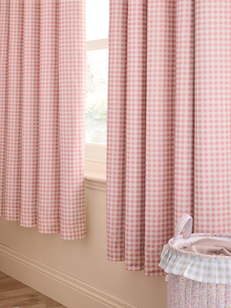 Jojo Maman Bébé pink gingham blackout lined curtains - British product