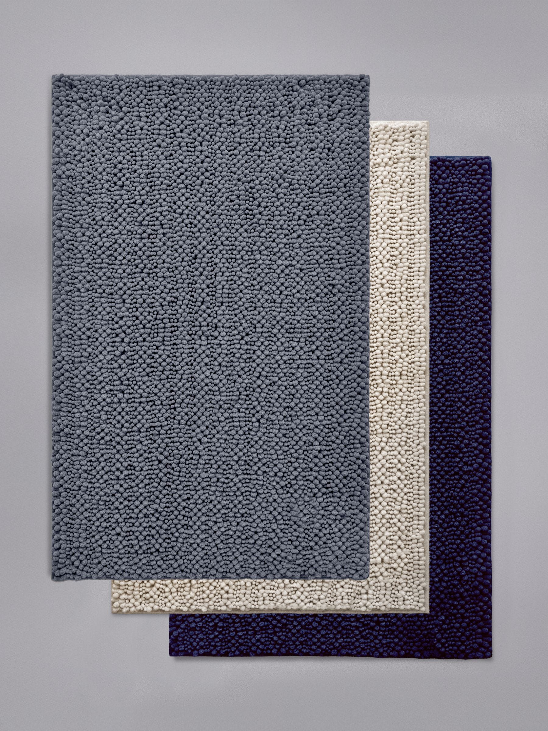 The Set 3 Pack Navy/White Textured Bobble Bath Mats