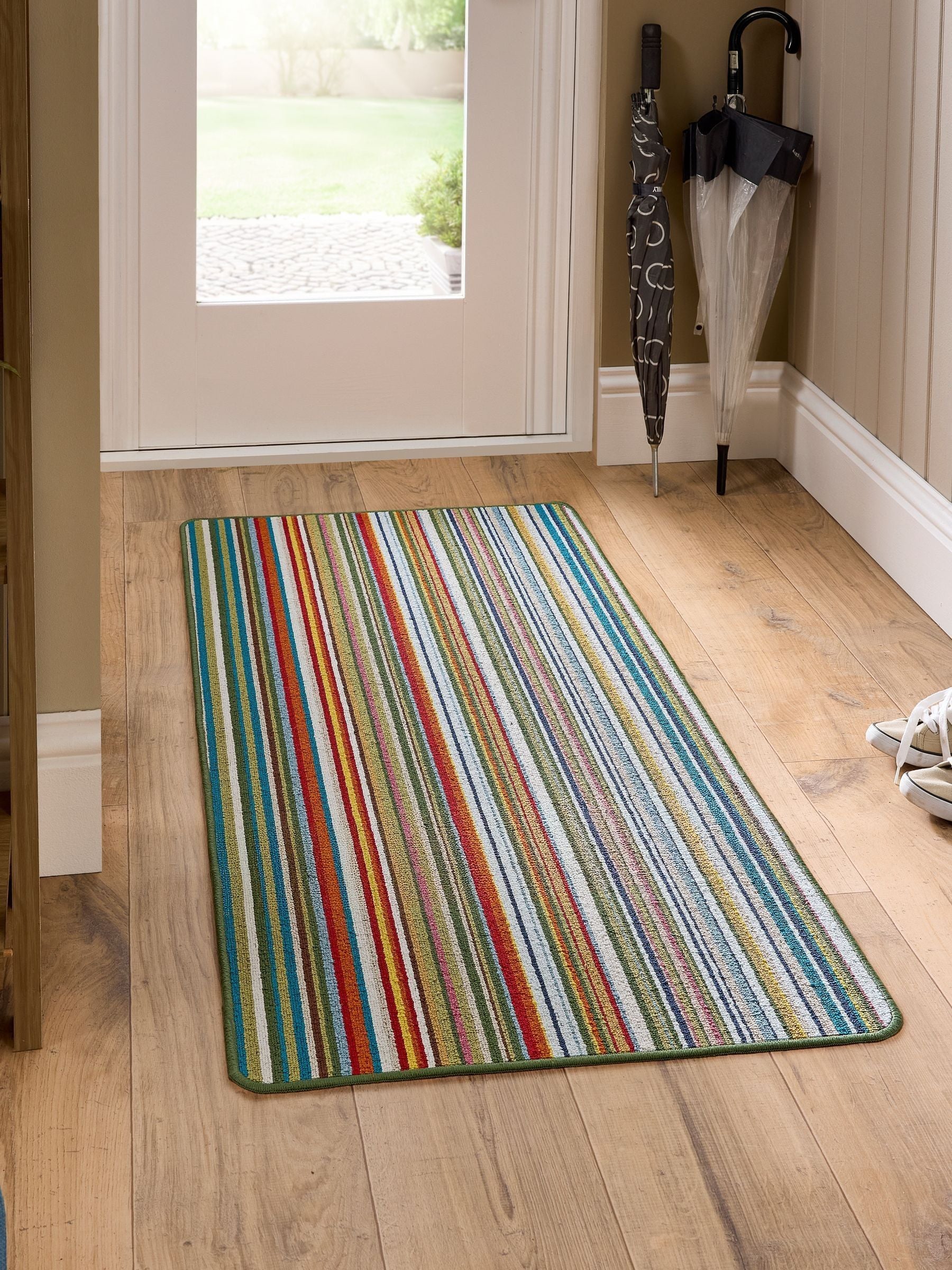 My Mat green stripe doormat runner in Candy design (British brand)