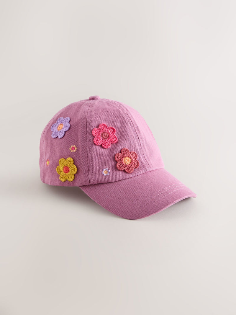 Mauve purple 3D flower cap for children - British product