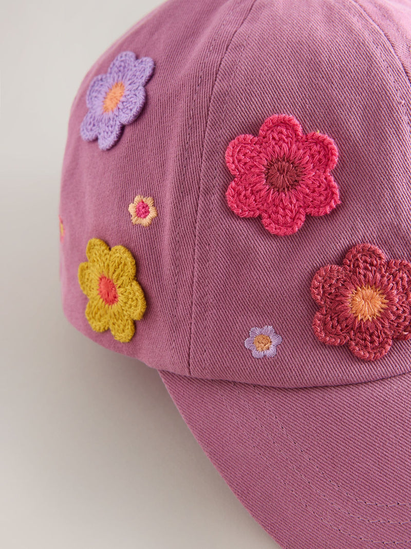 Mauve purple 3D flower cap for children - British product