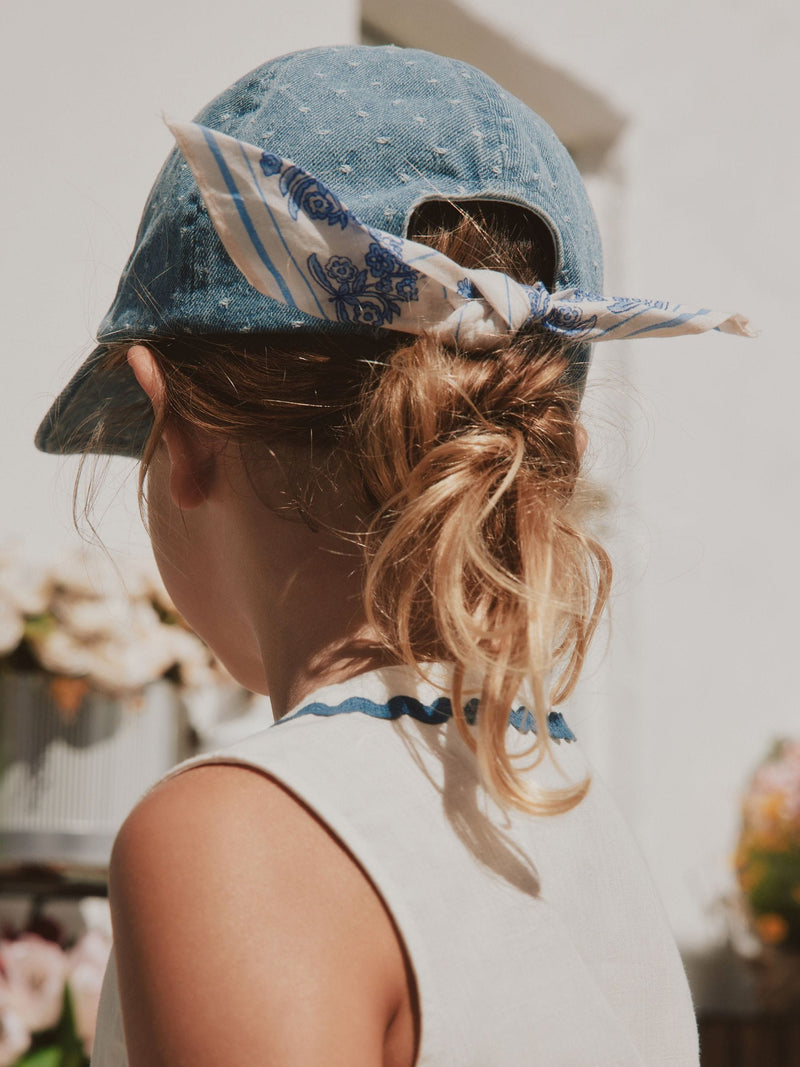 children's blue scarf back cap 3-16 years, imported from the UK
