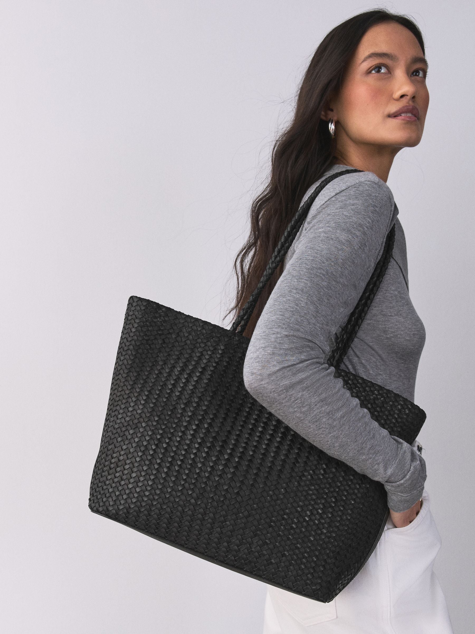 Black N. premium leather weave shoulder bag, imported from the UK