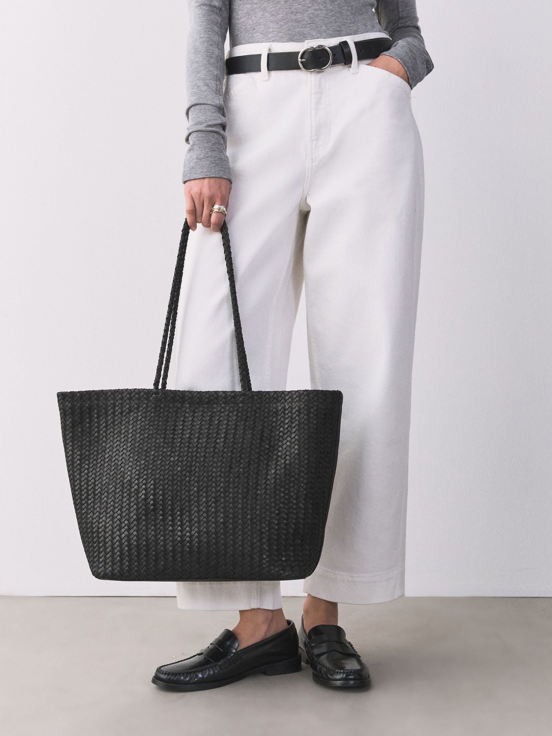 Black N. premium leather weave shoulder bag, imported from the UK