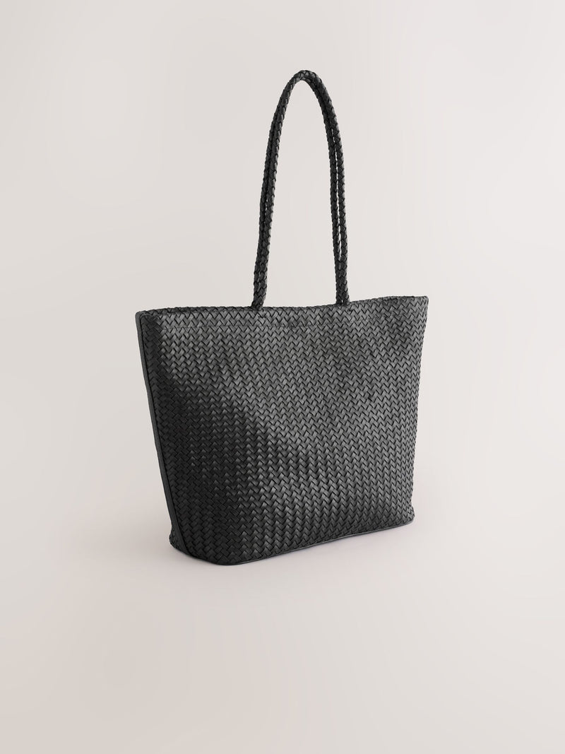 Black N. premium leather weave shoulder bag, imported from the UK