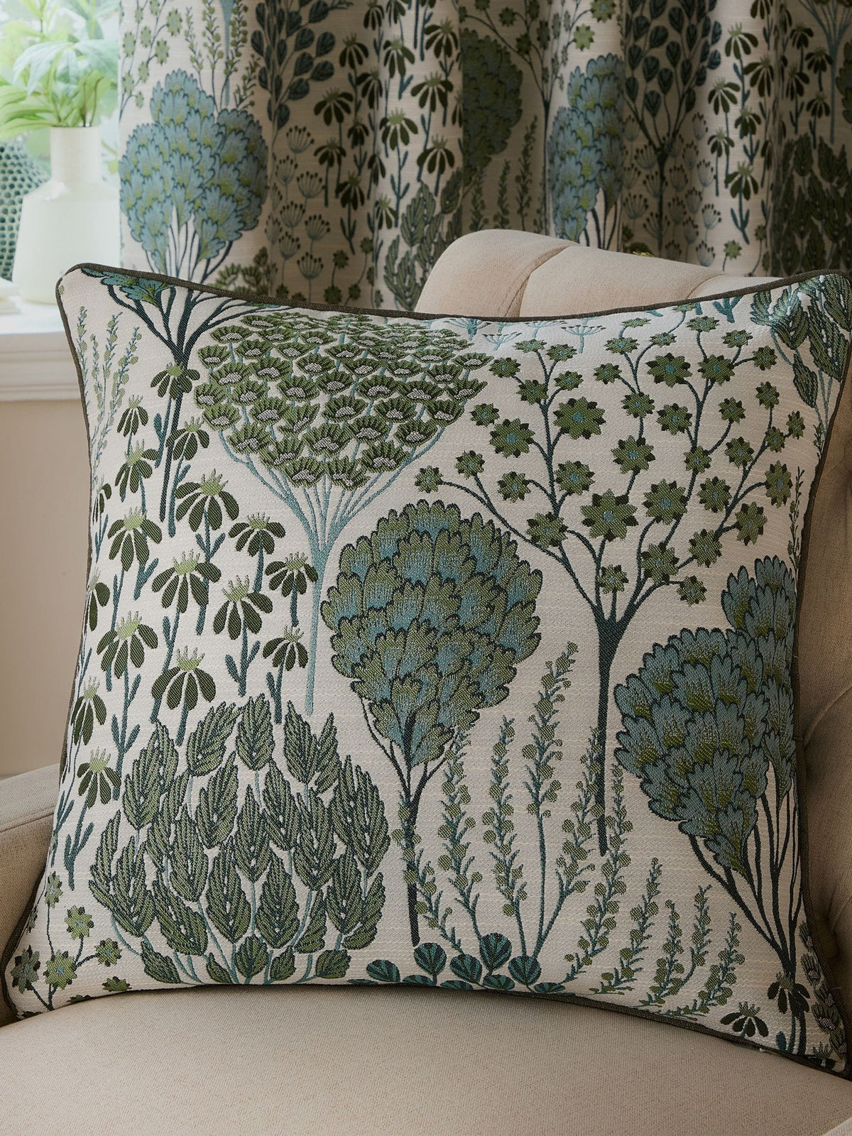 Wylder Thyme/Mineral Green Ophelia Floral Jacquard Cushion