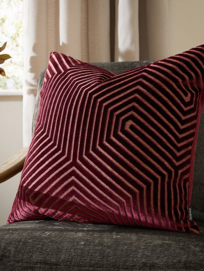 Next Paoletti Burgundy Evoke Cut Velvet Cushion- Buy online at McGrocer