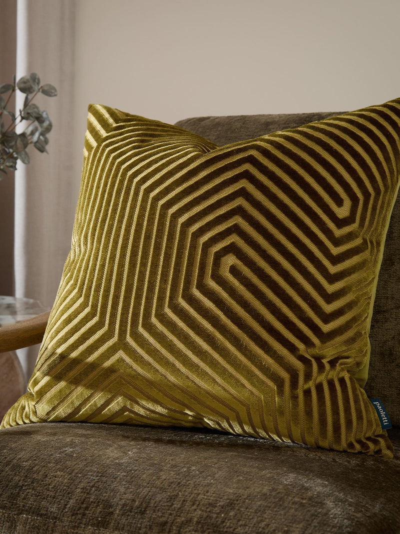 Paoletti Evoke cut velvet cushion olive 55cm (British brand)