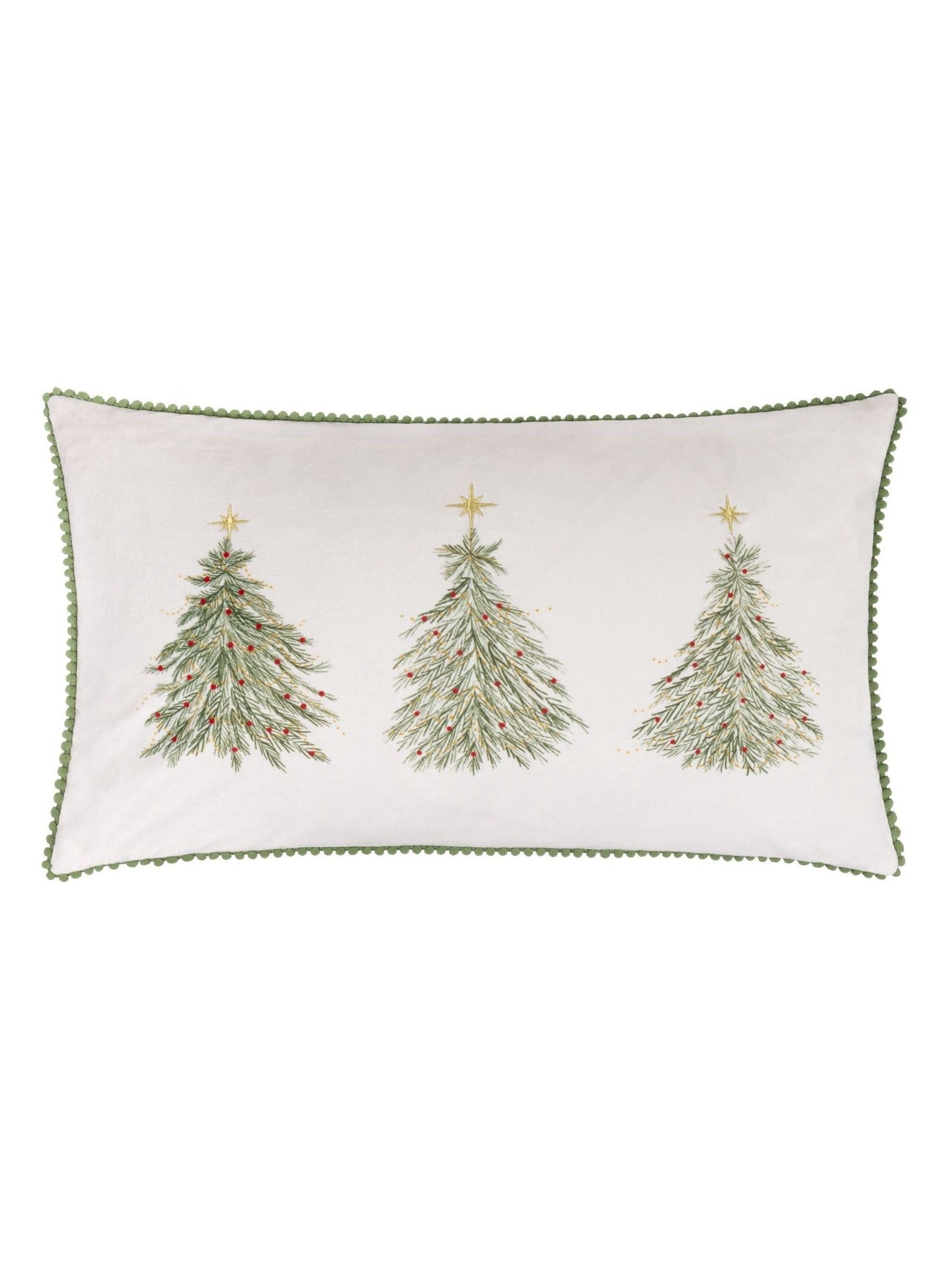 Wylder Christmas cushion with embroidered tree trio velvet, imported from the UK