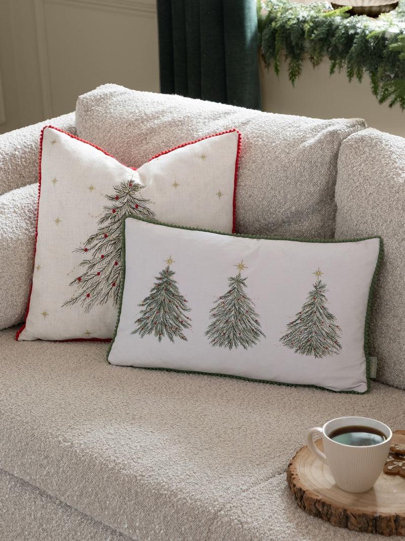 Wylder Christmas cushion with embroidered tree trio velvet, imported from the UK