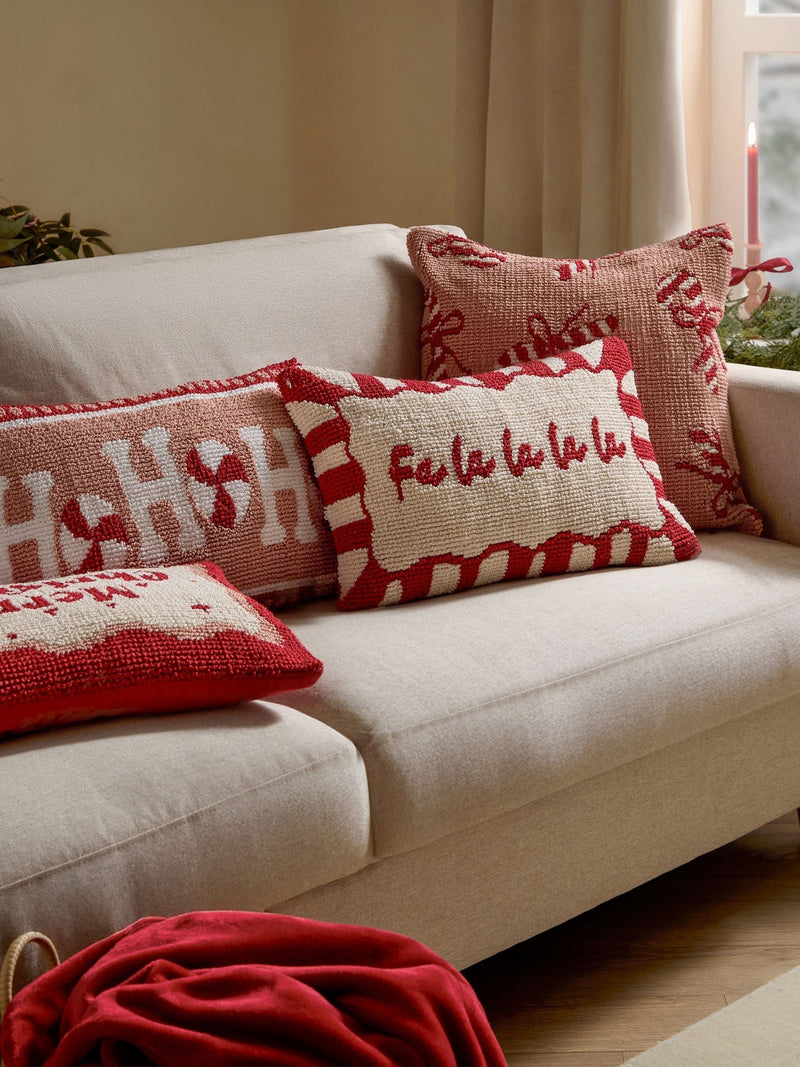 Furn red candy fa la la Christmas cushion 50cm, UK version