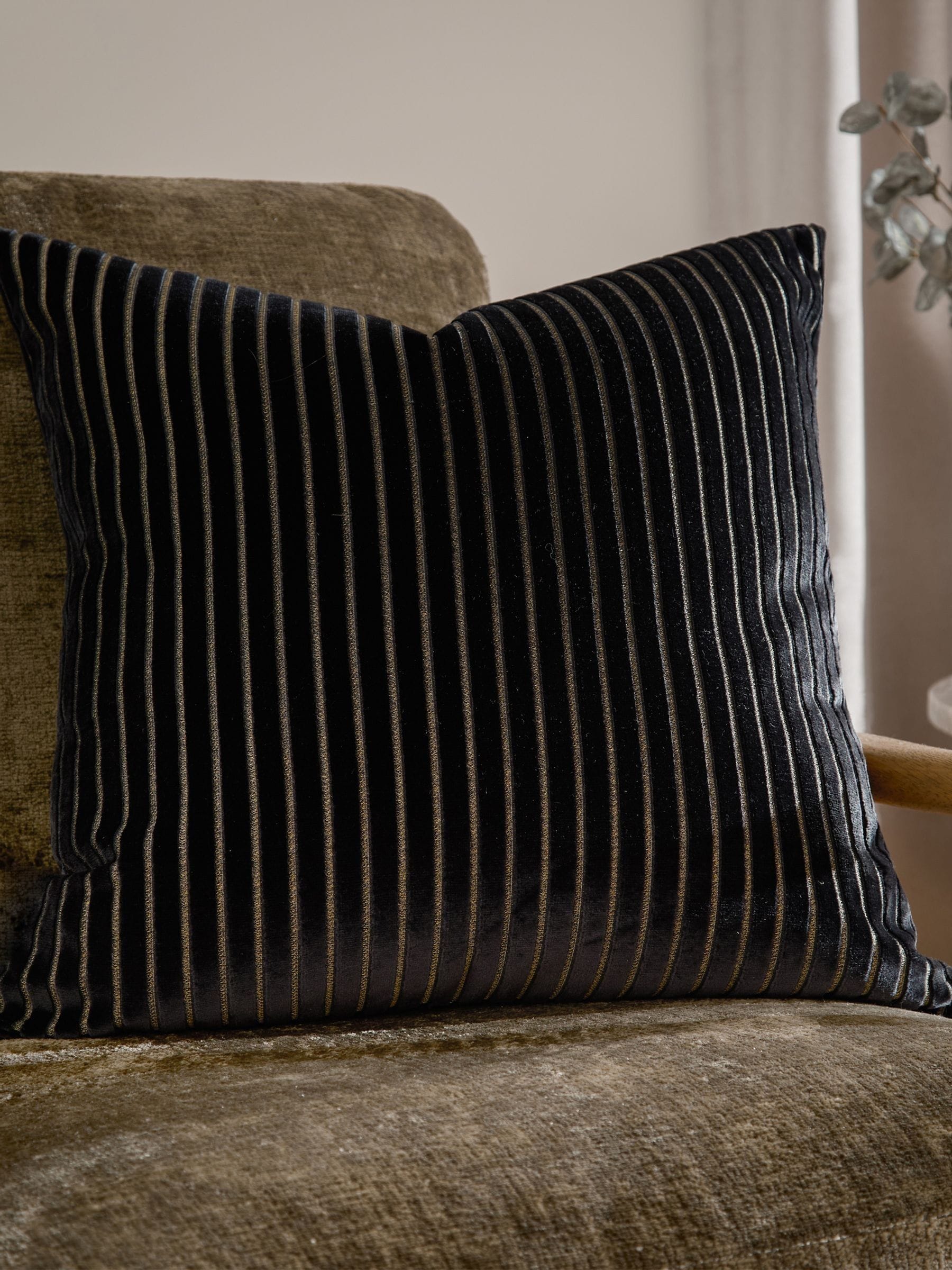 Paoletti Brick Savoy Stripe Velvet Cushion 50cm x 50cm