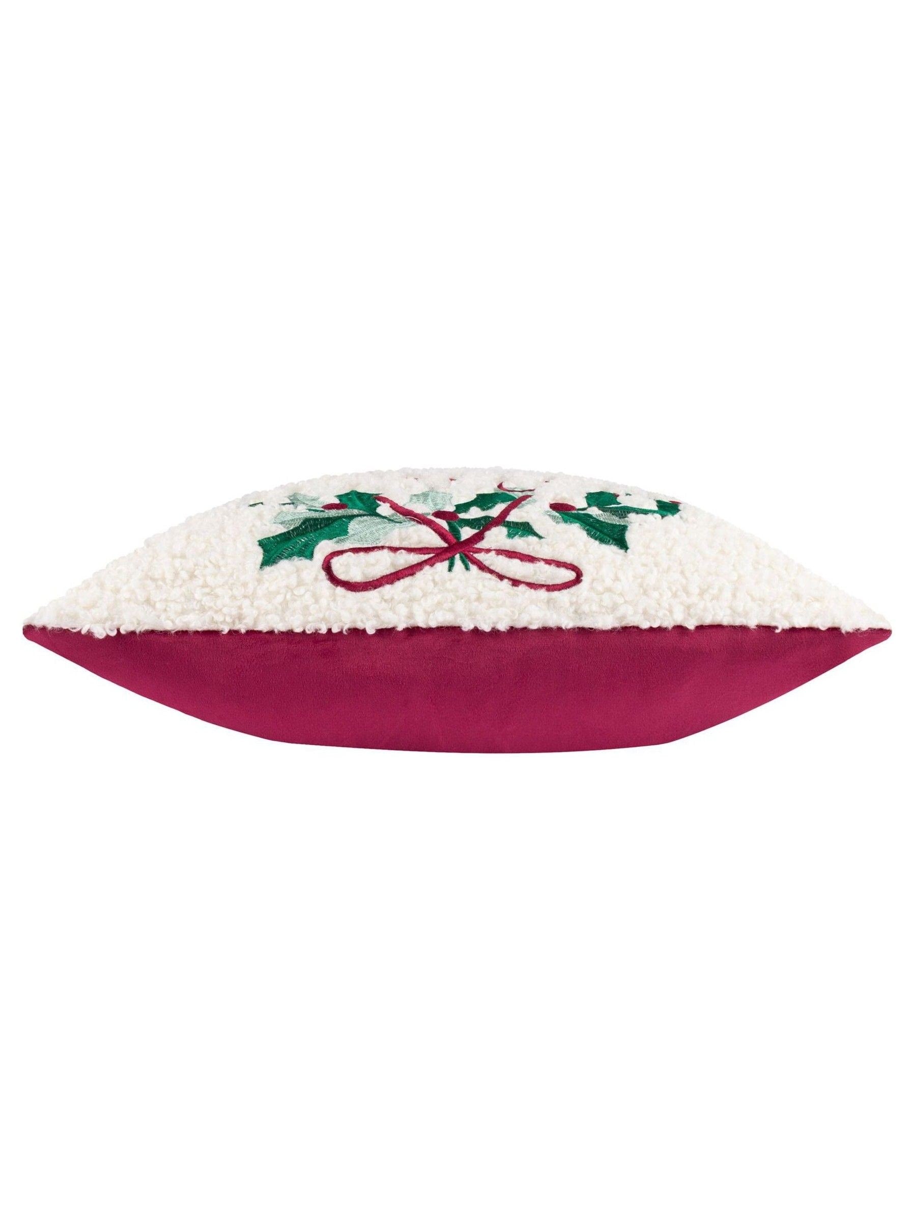Furn multicolour Christmas holly wreath embroidered cushion (British brand)
