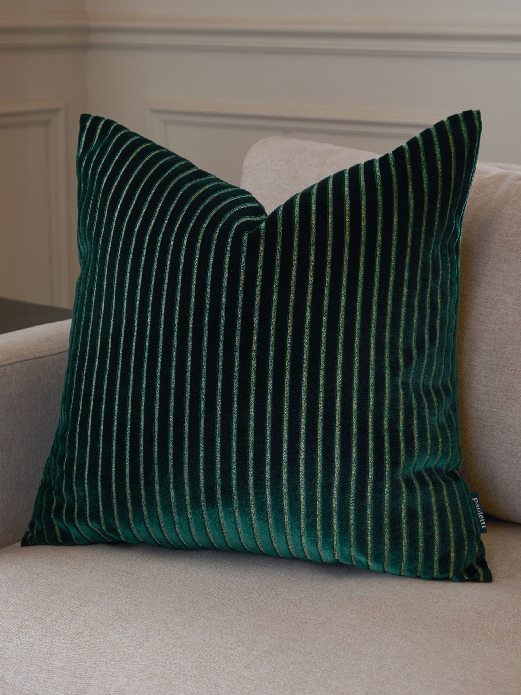 Paoletti Brick Savoy Stripe Velvet Cushion 50cm x 50cm