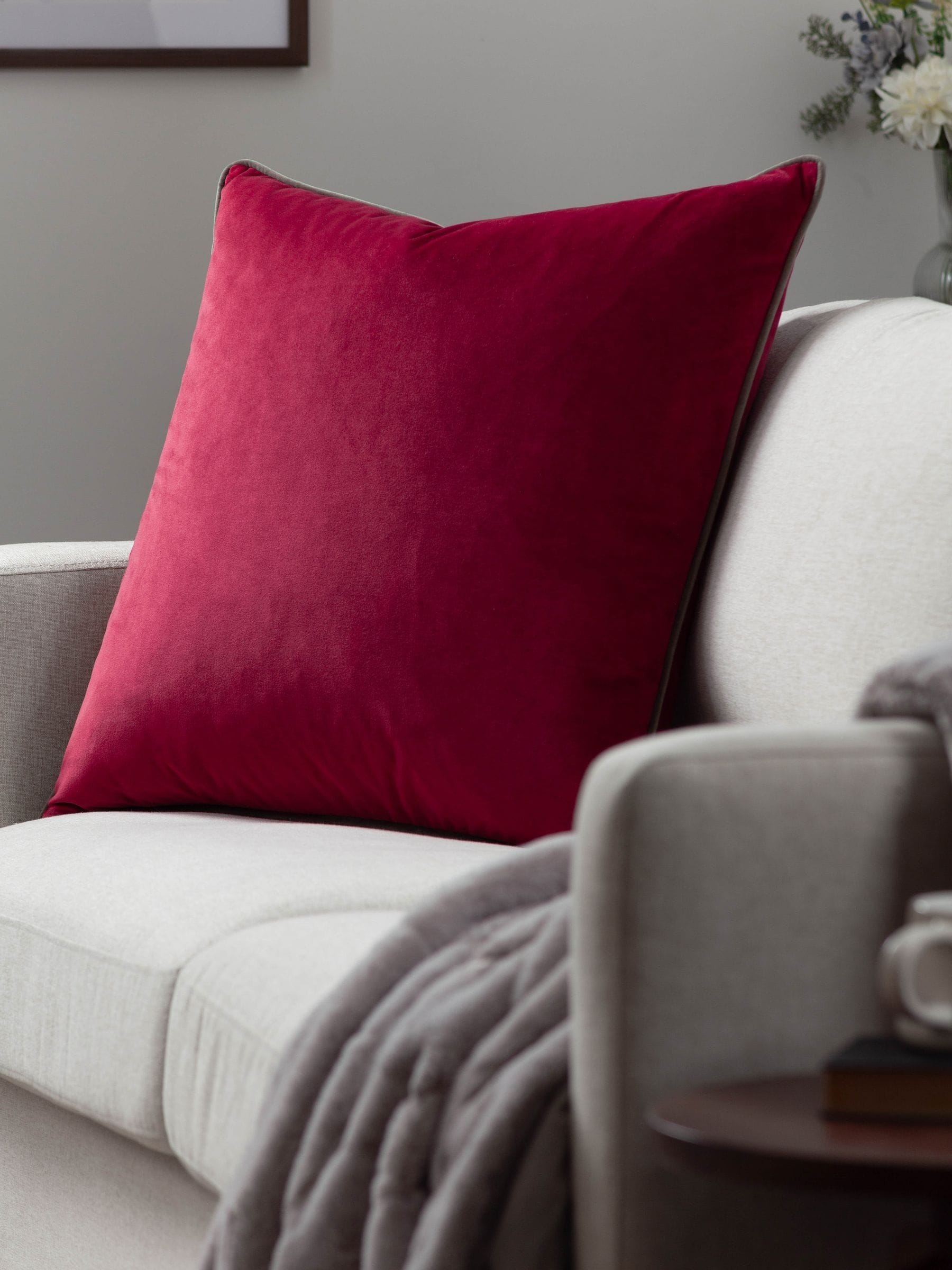 Furn Cranberry Mocha Meridian Velvet 45 x 45cm Cushion