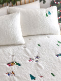 Furn White Christmas Together Embroidered Fleece Duvet Cover and Pillowcase Set