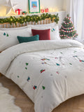 White Christmas Together embroidered fleece duvet cover and pillowcase set - British product