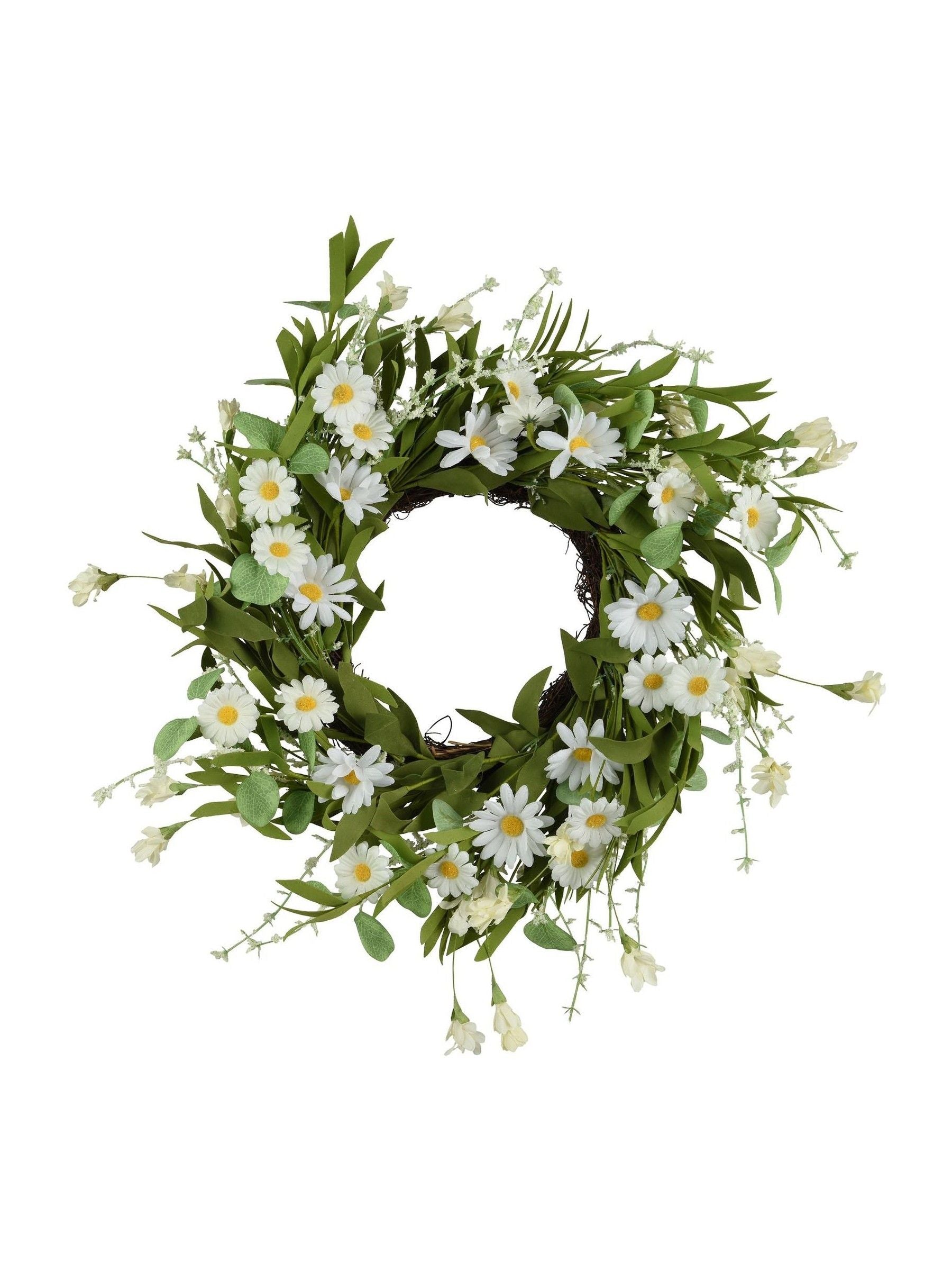 Decoris Daisy Wreath white polyester, imported from the UK
