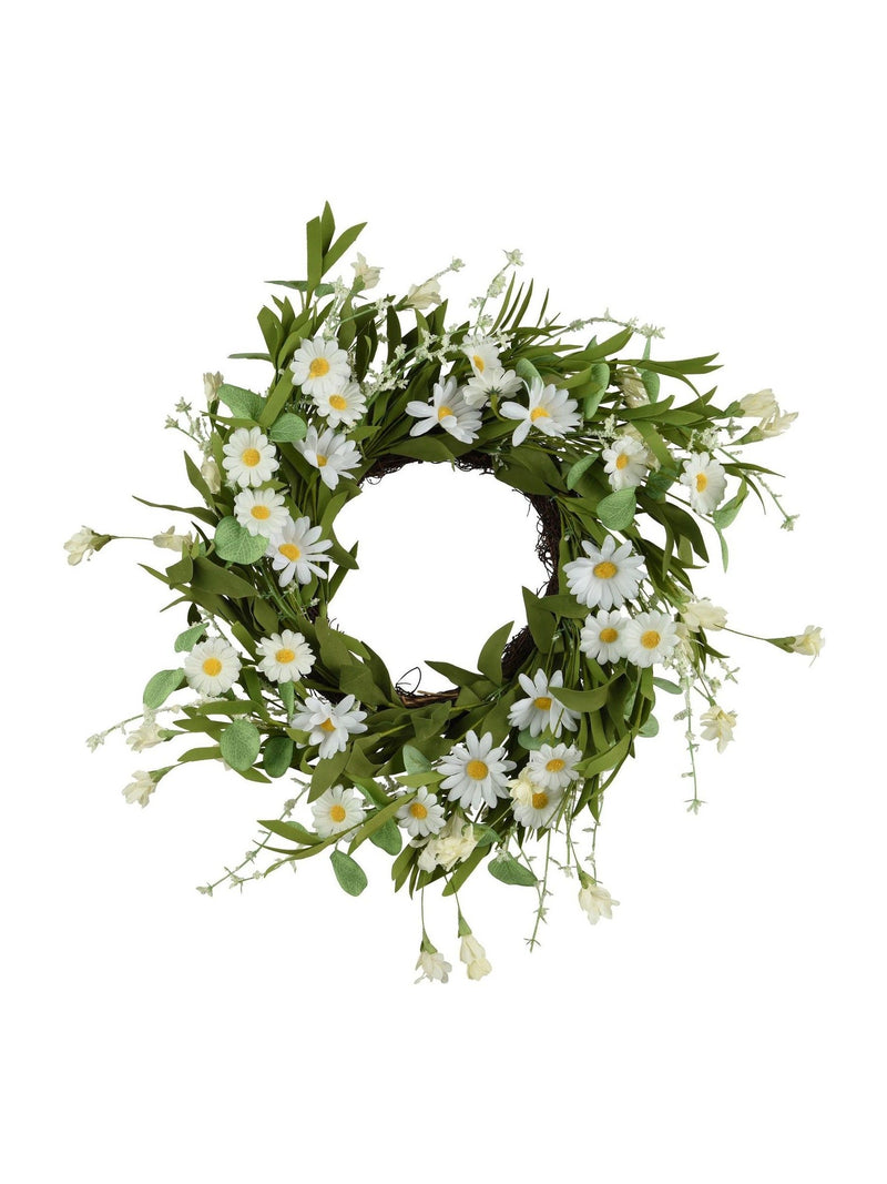 Decoris Daisy Wreath white polyester, imported from the UK