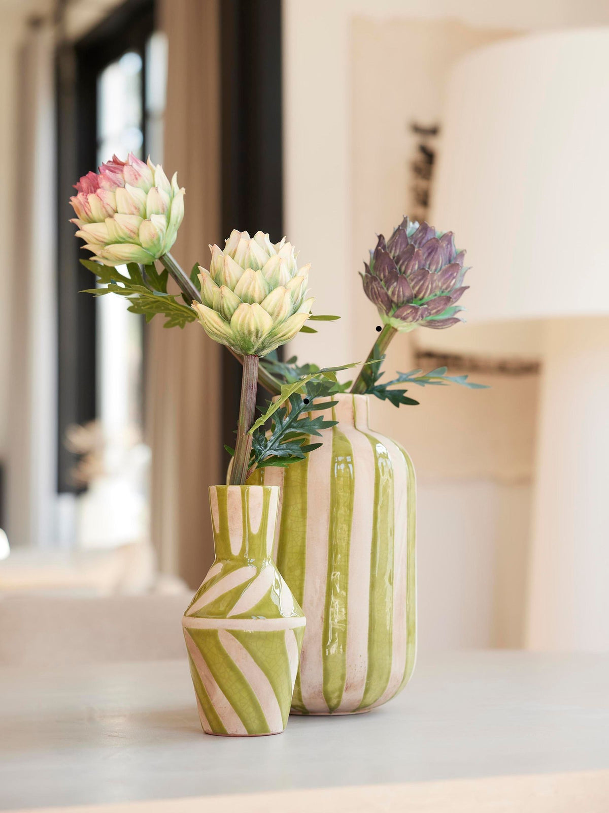 Decoris handmade vase green glaze terracotta 21cm - British product