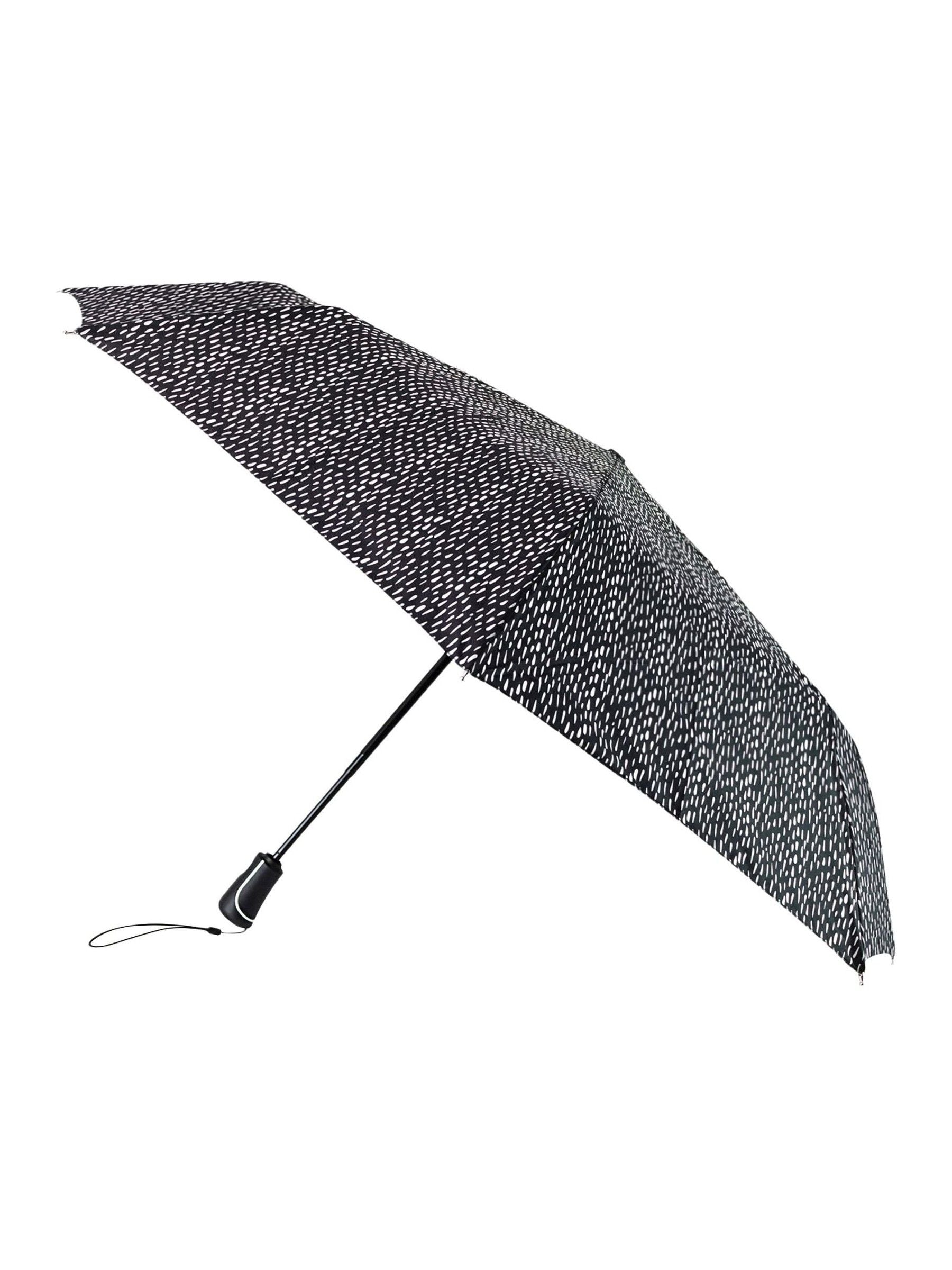 Totes Xtra Strong auto open close umbrella black white drops print - British product