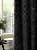 Paoletti grey Manhattan velvet eyelet curtains, imported from the UK