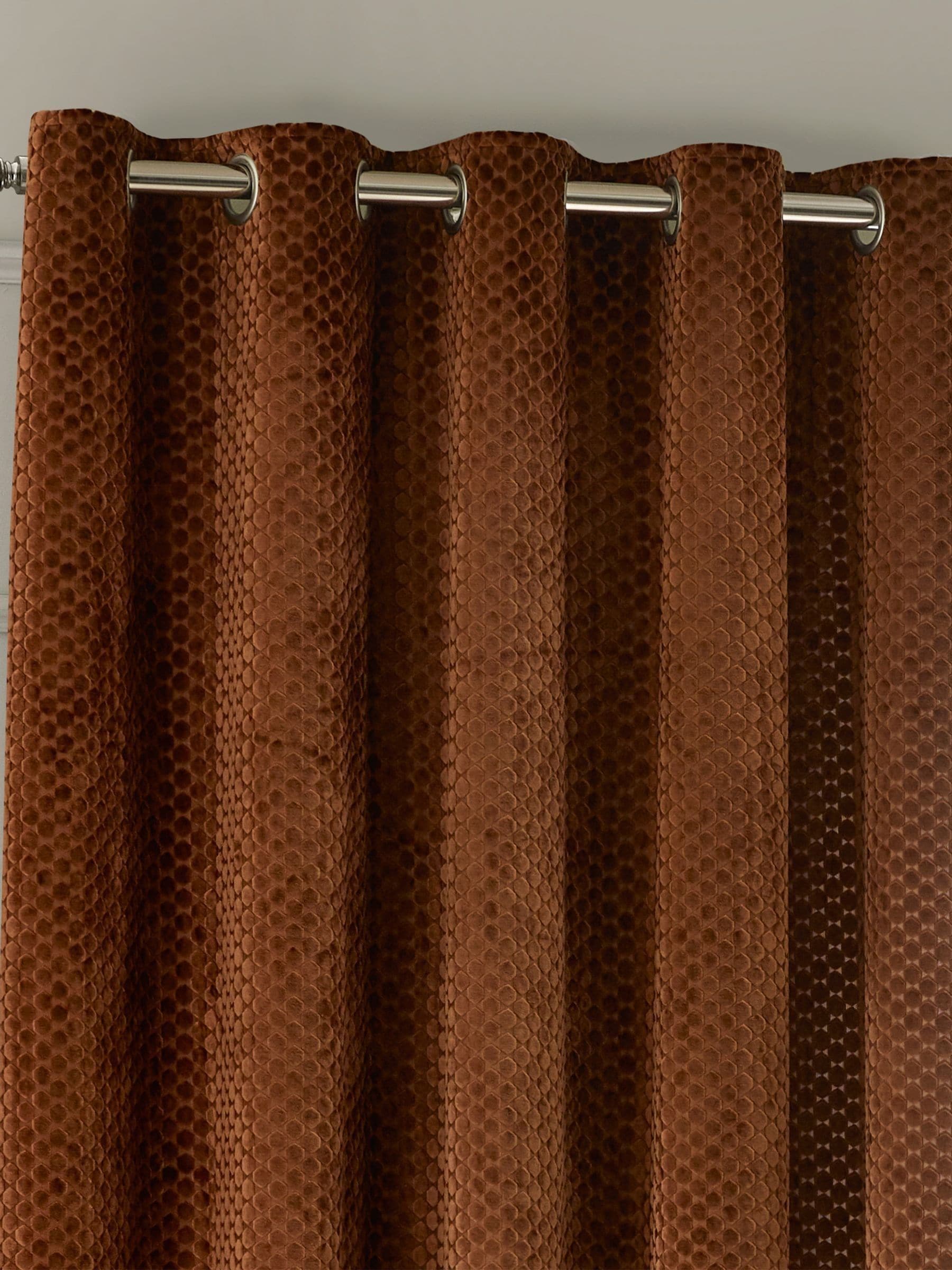Paoletti Copper Neptune Fully Lined Velvet Eyelet Curtains