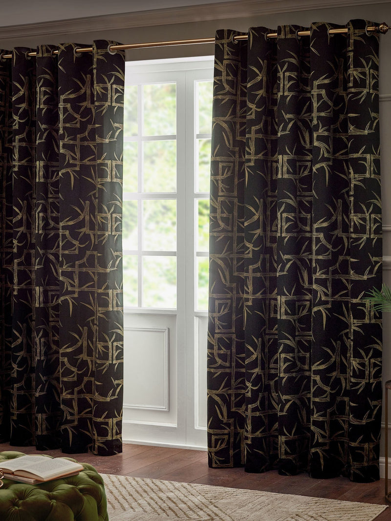 Paoletti black bamboo jacquard eyelet curtains - British brand