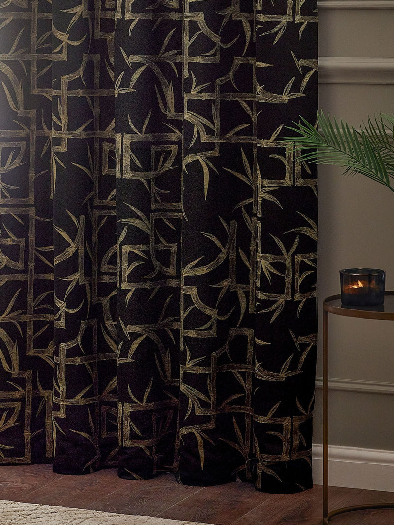 Paoletti black bamboo jacquard eyelet curtains - British brand
