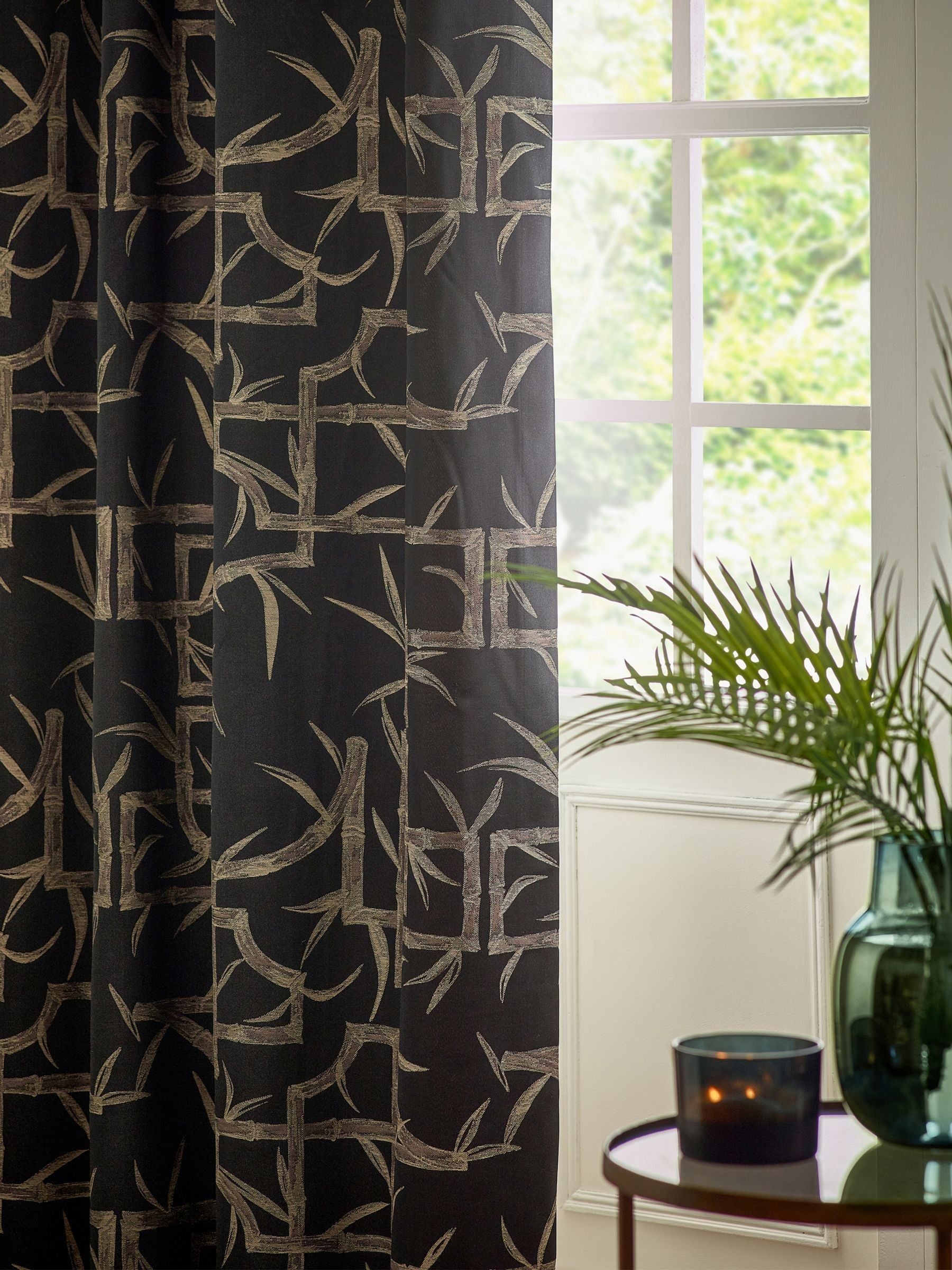 Paoletti black bamboo jacquard eyelet curtains - British brand