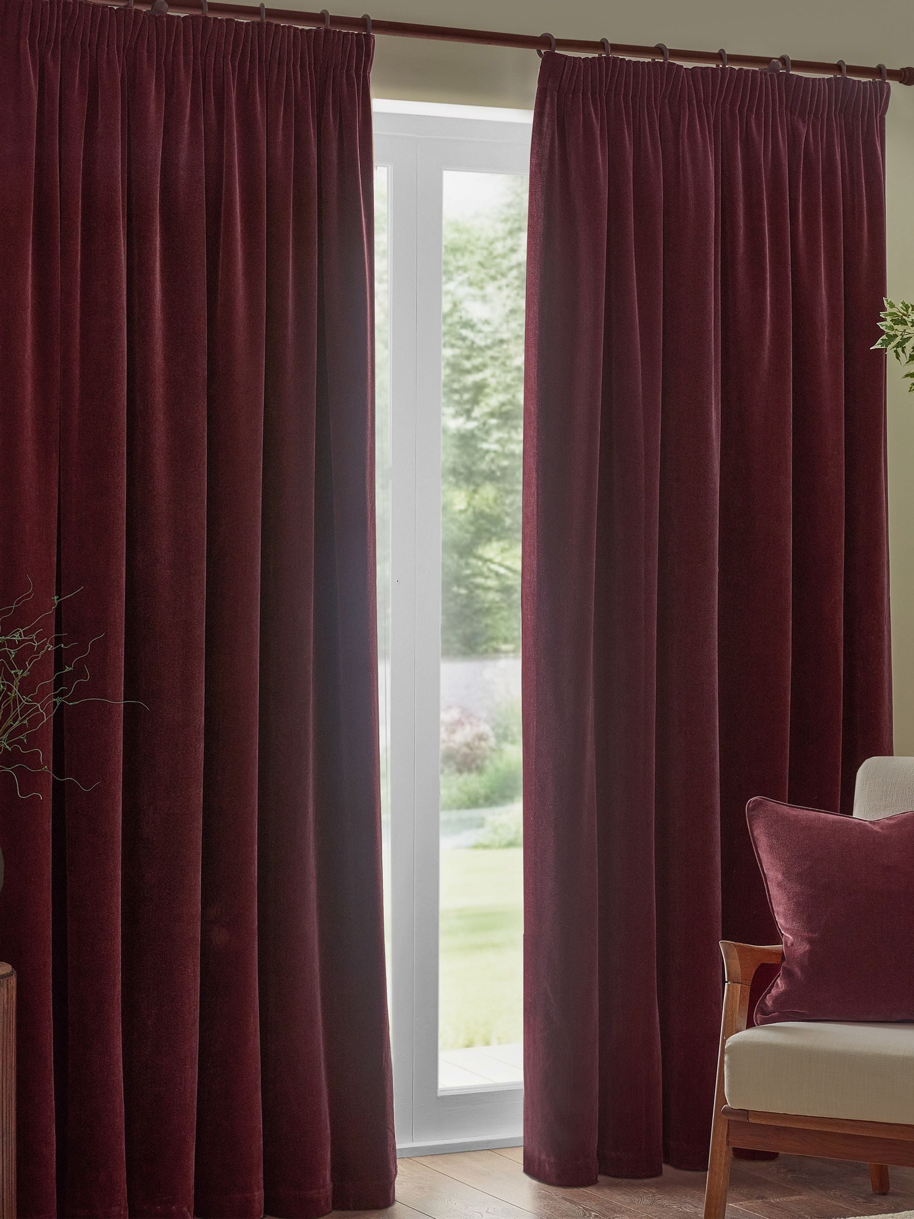 Yard Beetroot Red velvet chenille curtains, UK version