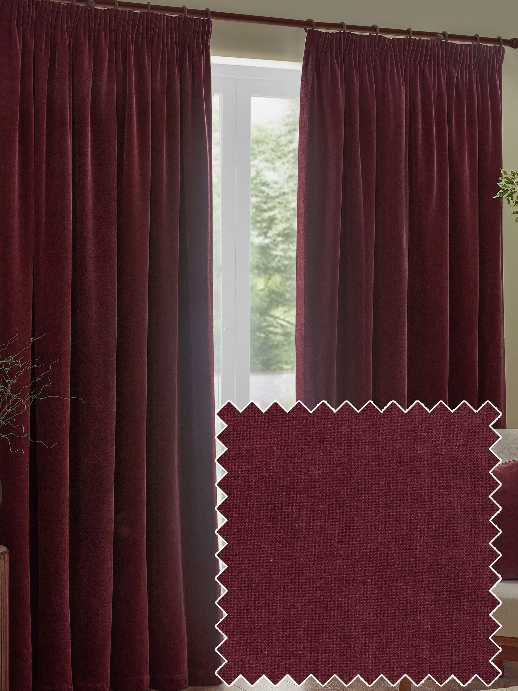 Yard Beetroot Red velvet chenille curtains, UK version