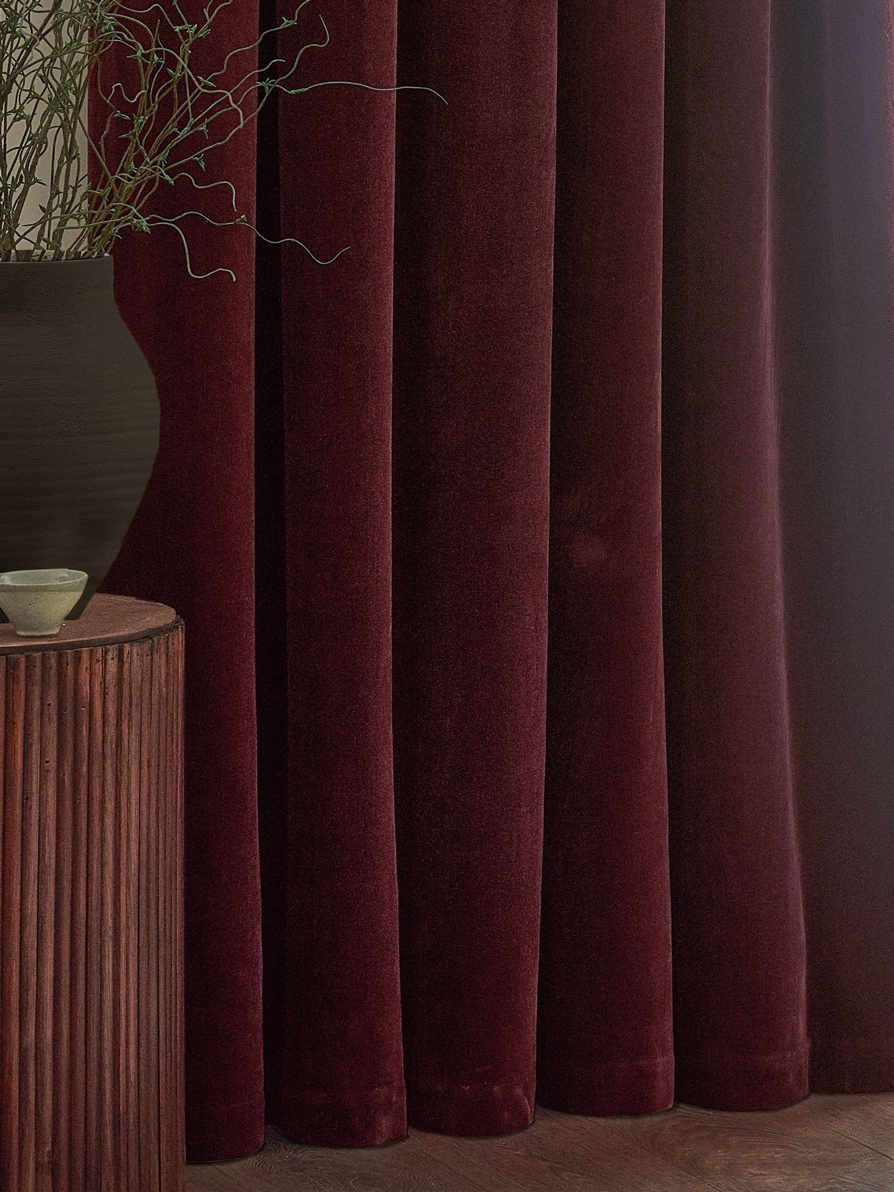 Yard Beetroot Red velvet chenille curtains, UK version