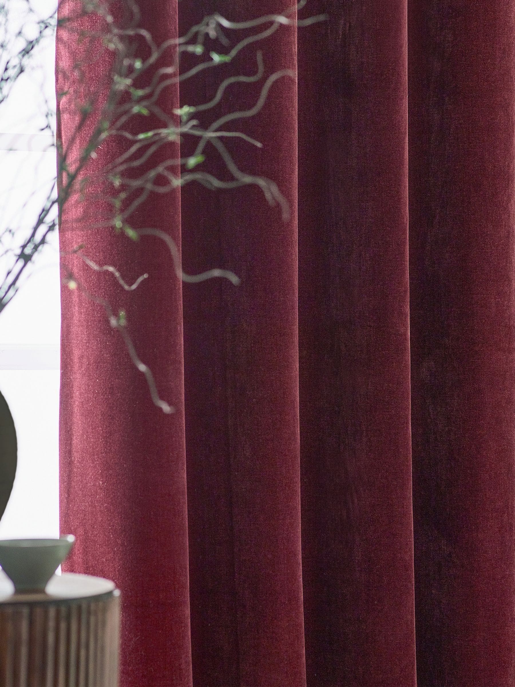 Yard Beetroot Red velvet chenille curtains, UK version